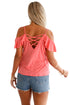 Pink Crisscross Back Ruffle Cold Shoulder Top
